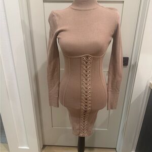 Windsor Tan Long Sleeve Lace-Up Dress